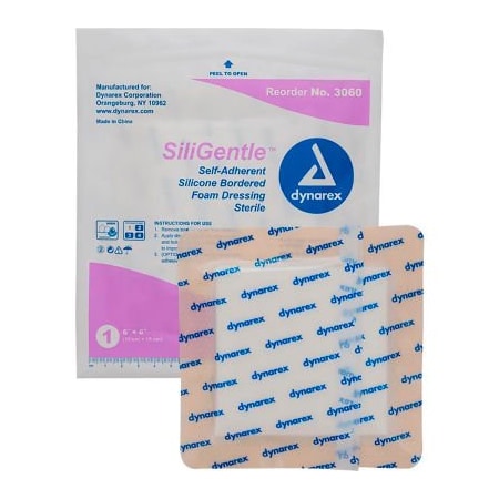 Dynarex Dynarex SiliGentle Silicone Bordered Foam Dressing, 6inL x 6inW, 120 Pcs 3060